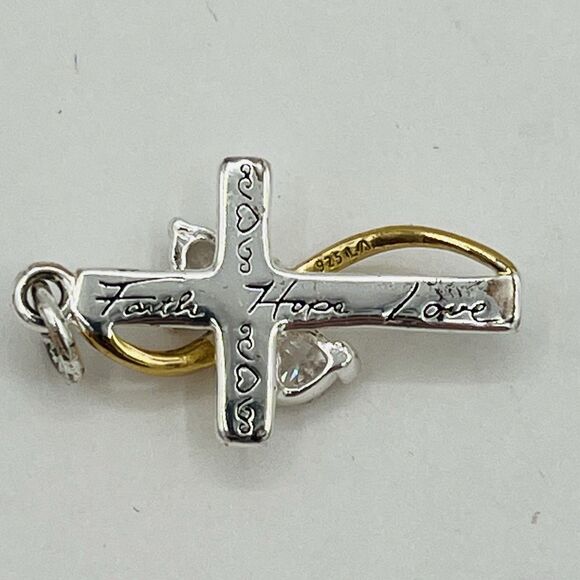 Sterling Silver Double Sided Cross Pendant with Cubic Zirconia - Picture 3 of 4